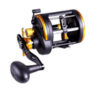 Carretilha de pesca preta e dourada de alto desempenho, acessório esportivo disponível na loja Canoeiros em Palmas Tocantins.